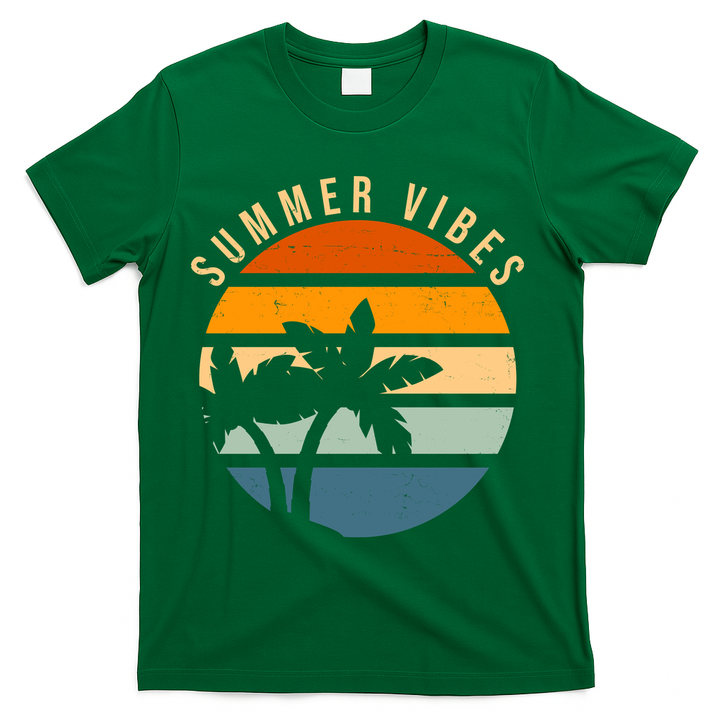 Summer Vibes Retro Sunset Tropical T-Shirt - Green