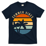 Summer Vibes Retro Sunset Tropical T-Shirt - Navy