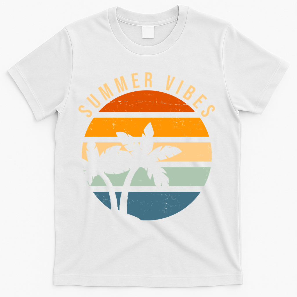 Summer Vibes Retro Sunset Tropical T-Shirt - White