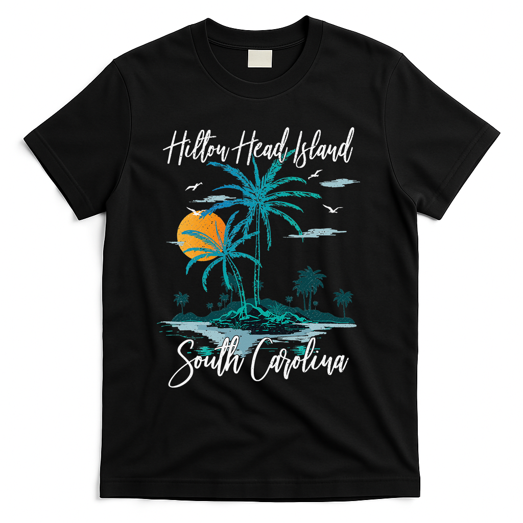Summer Vacation Retro South Carolina Hilton Head Island T-Shirt - Black