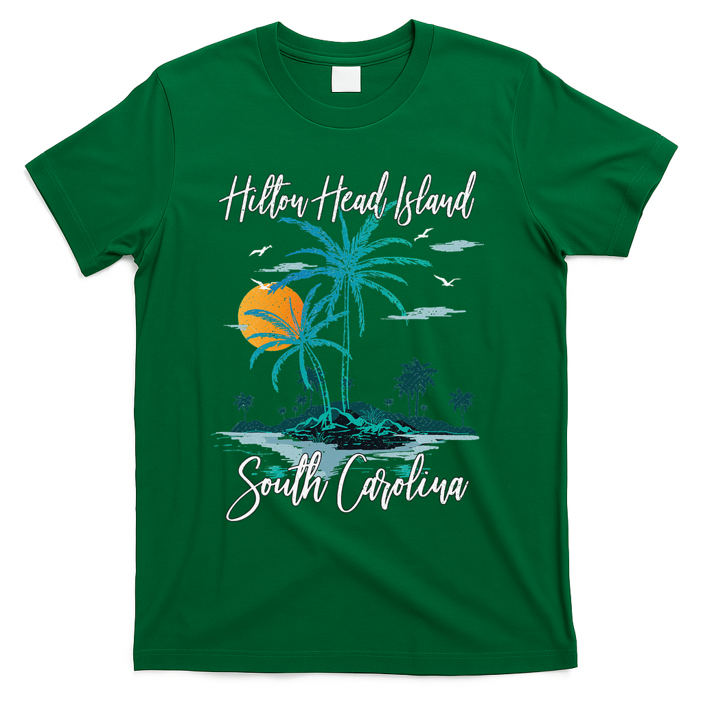 Summer Vacation Retro South Carolina Hilton Head Island T-Shirt - Green