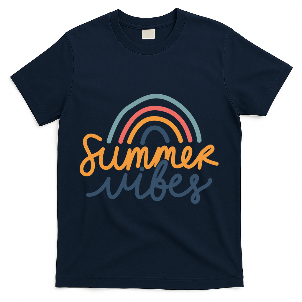 Summer Vibes Rainbow Cute T-Shirt - Navy