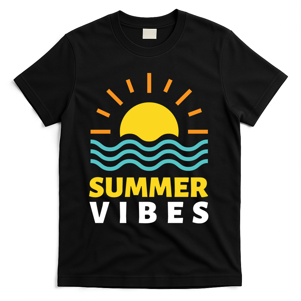 Summer Vibes Sunset Ocean T-Shirt - Black