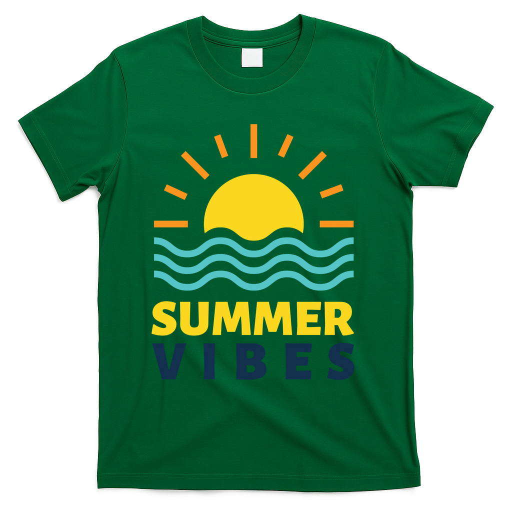 Summer Vibes Sunset Ocean T-Shirt - Green