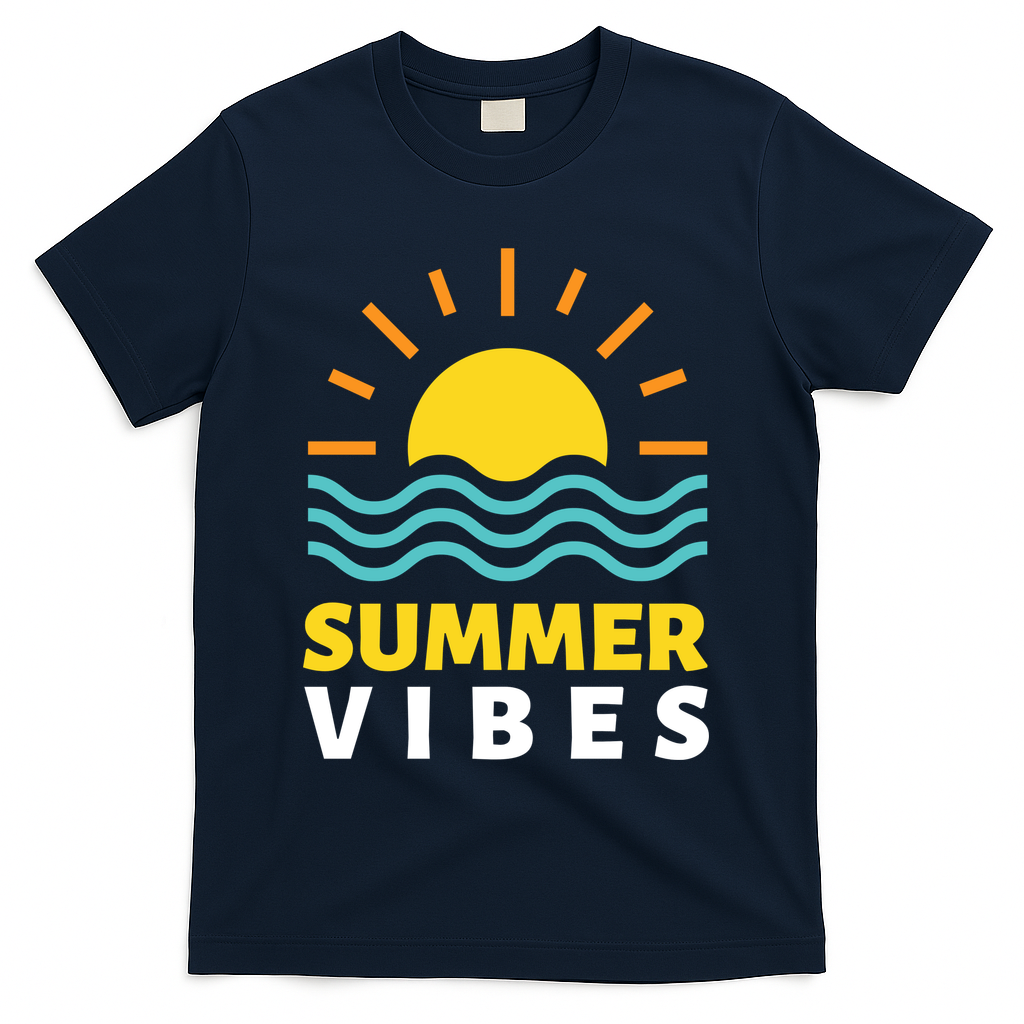 Summer Vibes Sunset Ocean T-Shirt - Navy