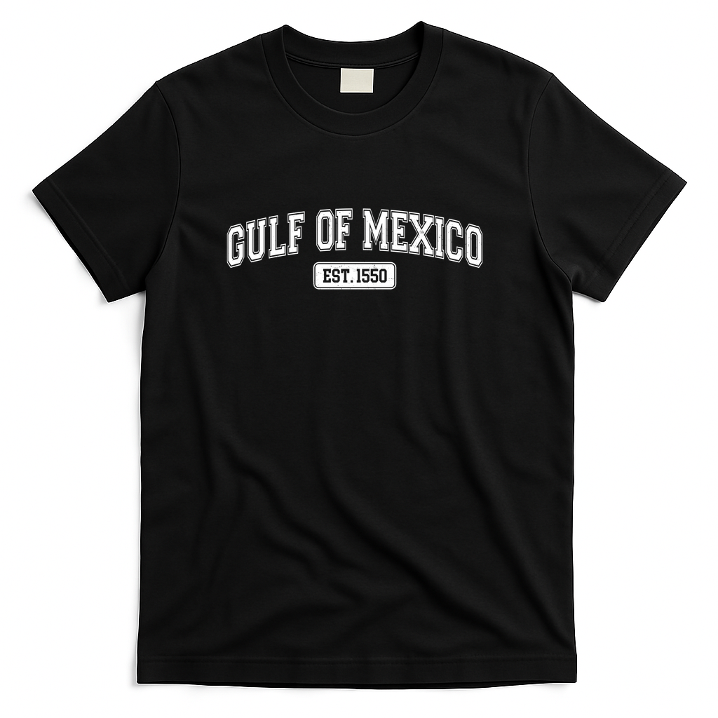 Sporty Varsity Style Gulf of Mexico EST 1550 T-Shirt - Black