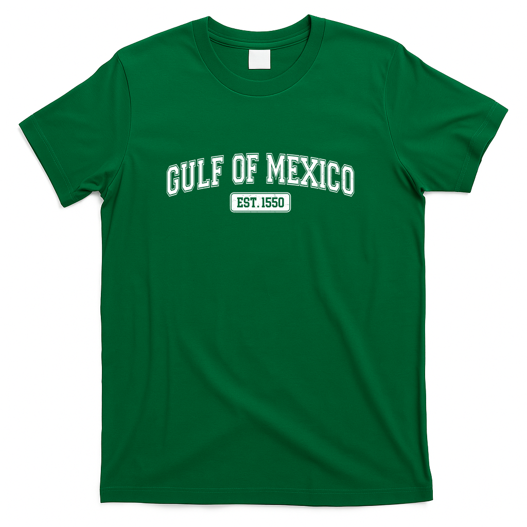Sporty Varsity Style Gulf of Mexico EST 1550 T-Shirt - Green