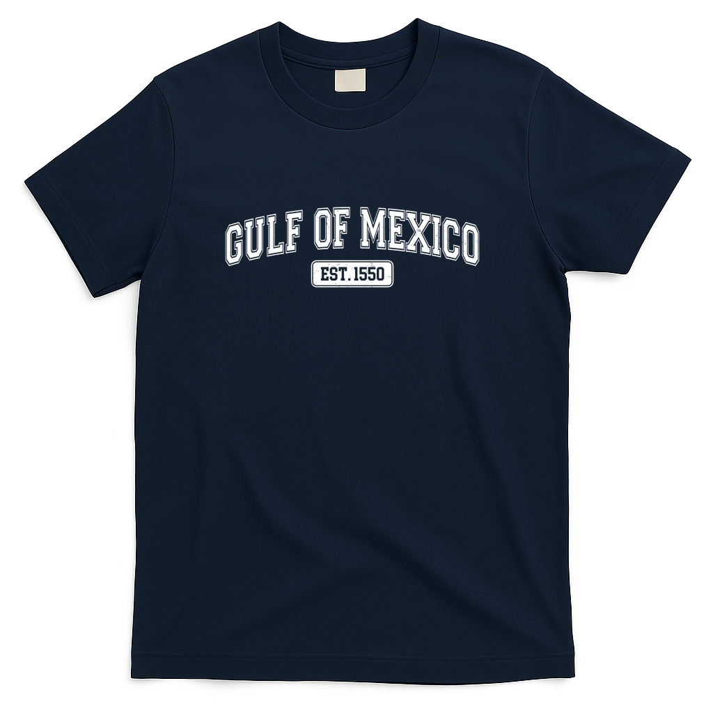 Sporty Varsity Style Gulf of Mexico EST 1550 T-Shirt - Navy