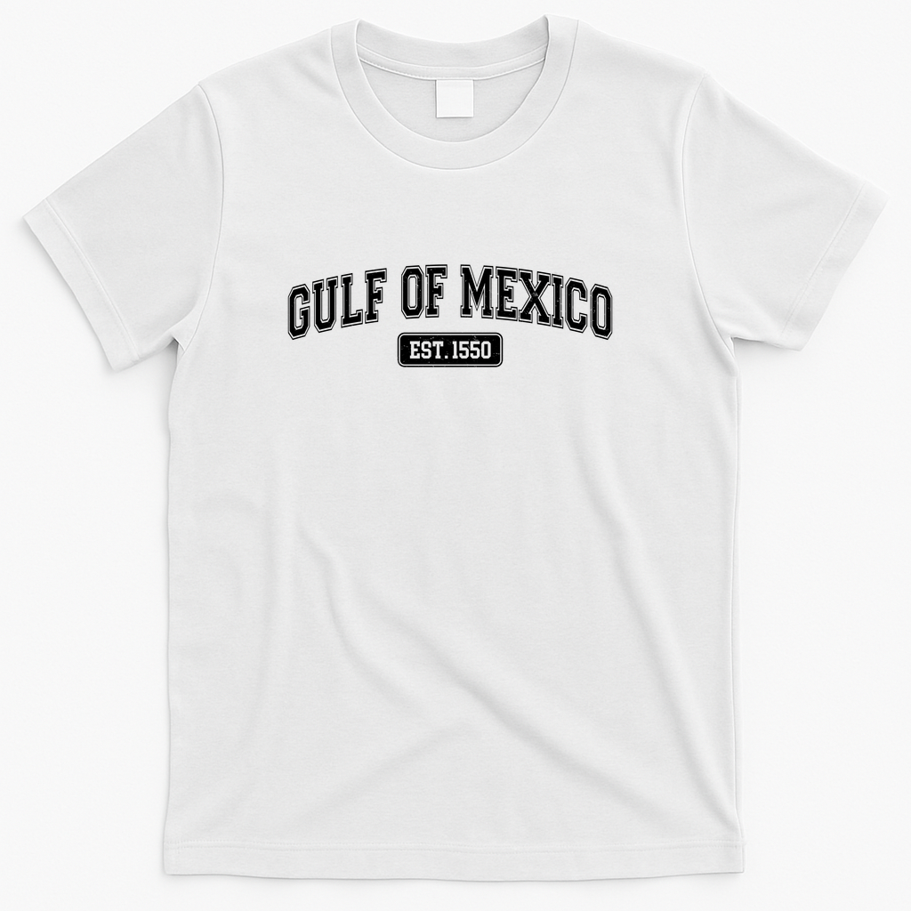Sporty Varsity Style Gulf of Mexico EST 1550 T-Shirt - White