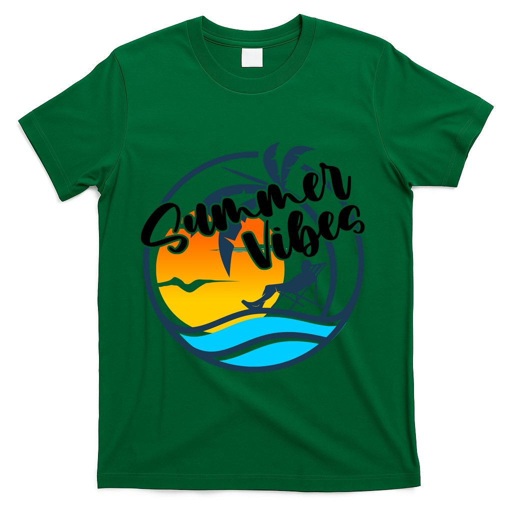 Summer Vibes Sunset Beach Tropical T-Shirt - Green