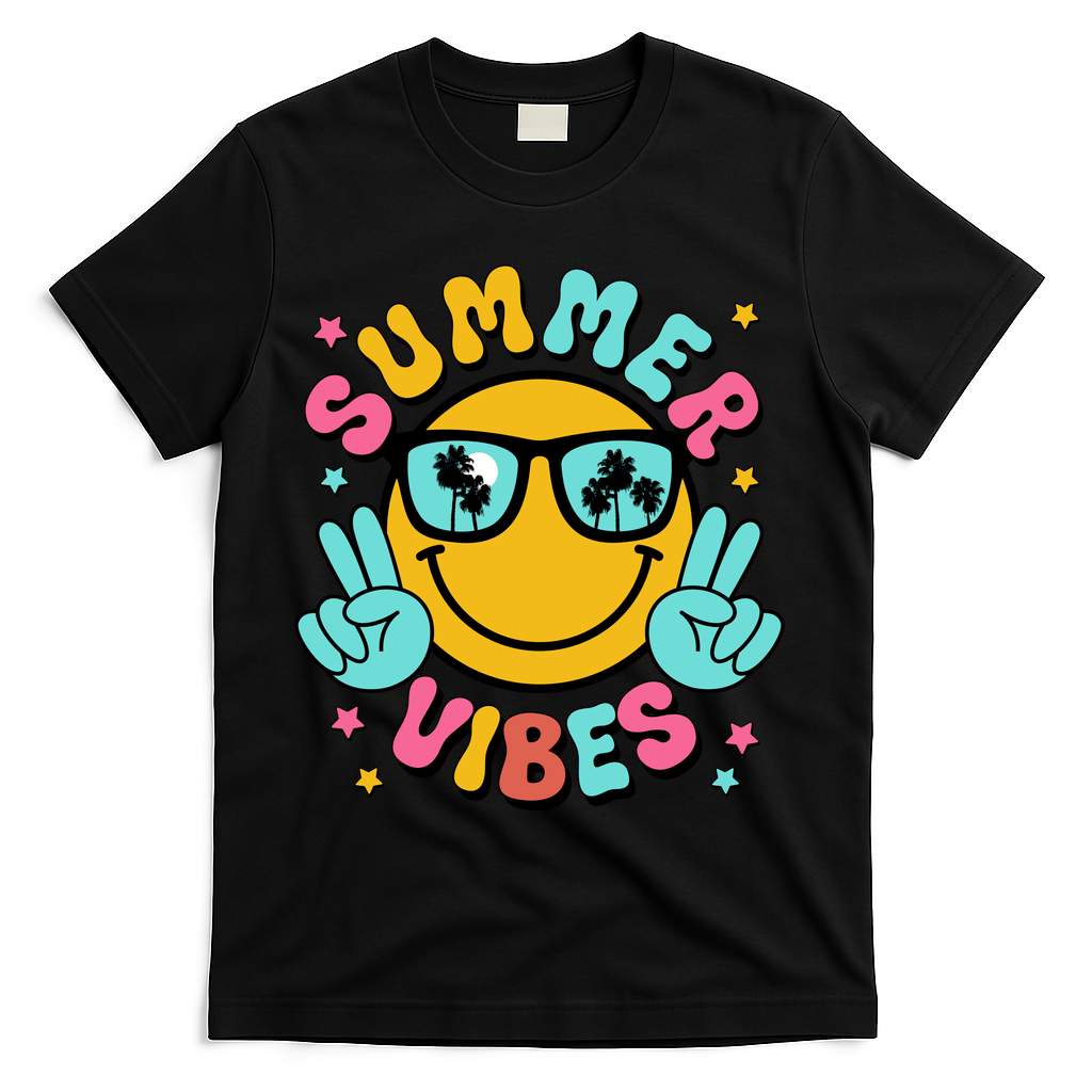 Summer Vibes Tropical Sunset Beach Vacation T-Shirt - Black