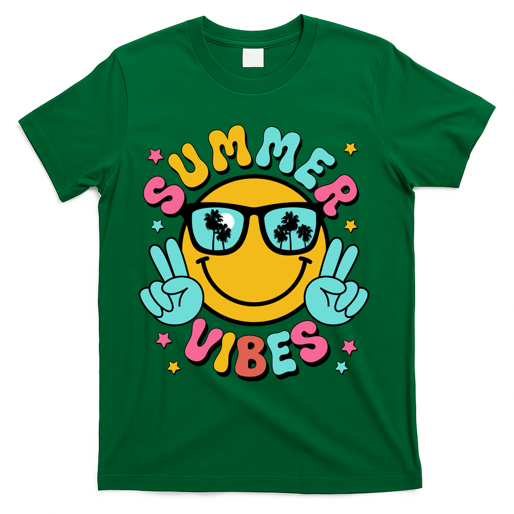 Summer Vibes Tropical Sunset Beach Vacation T-Shirt - Green