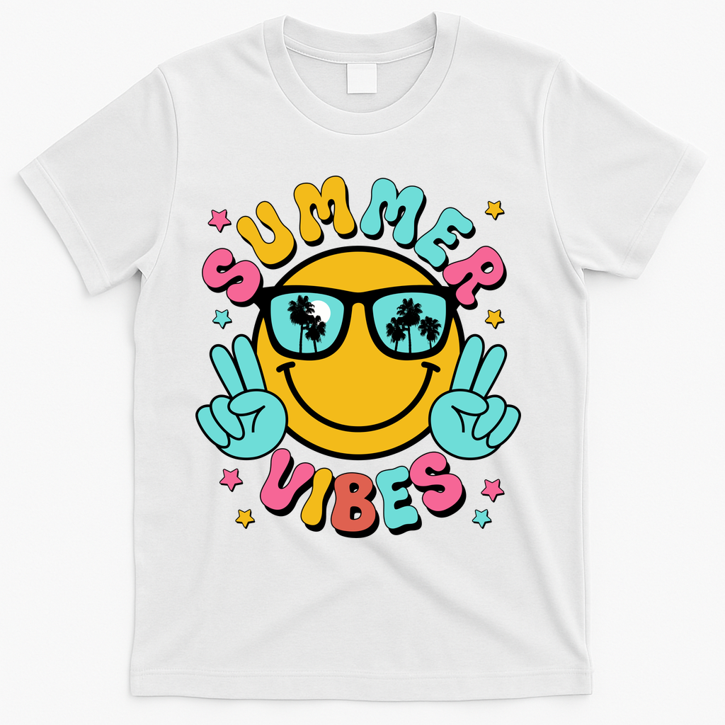 Summer Vibes Tropical Sunset Beach Vacation T-Shirt - White