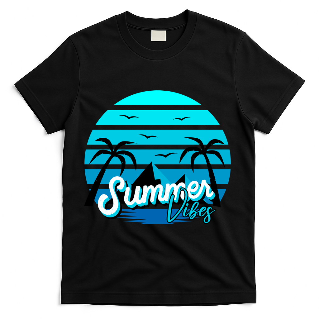Summer Vibes Tropical Beach Vacation T-Shirt - Black