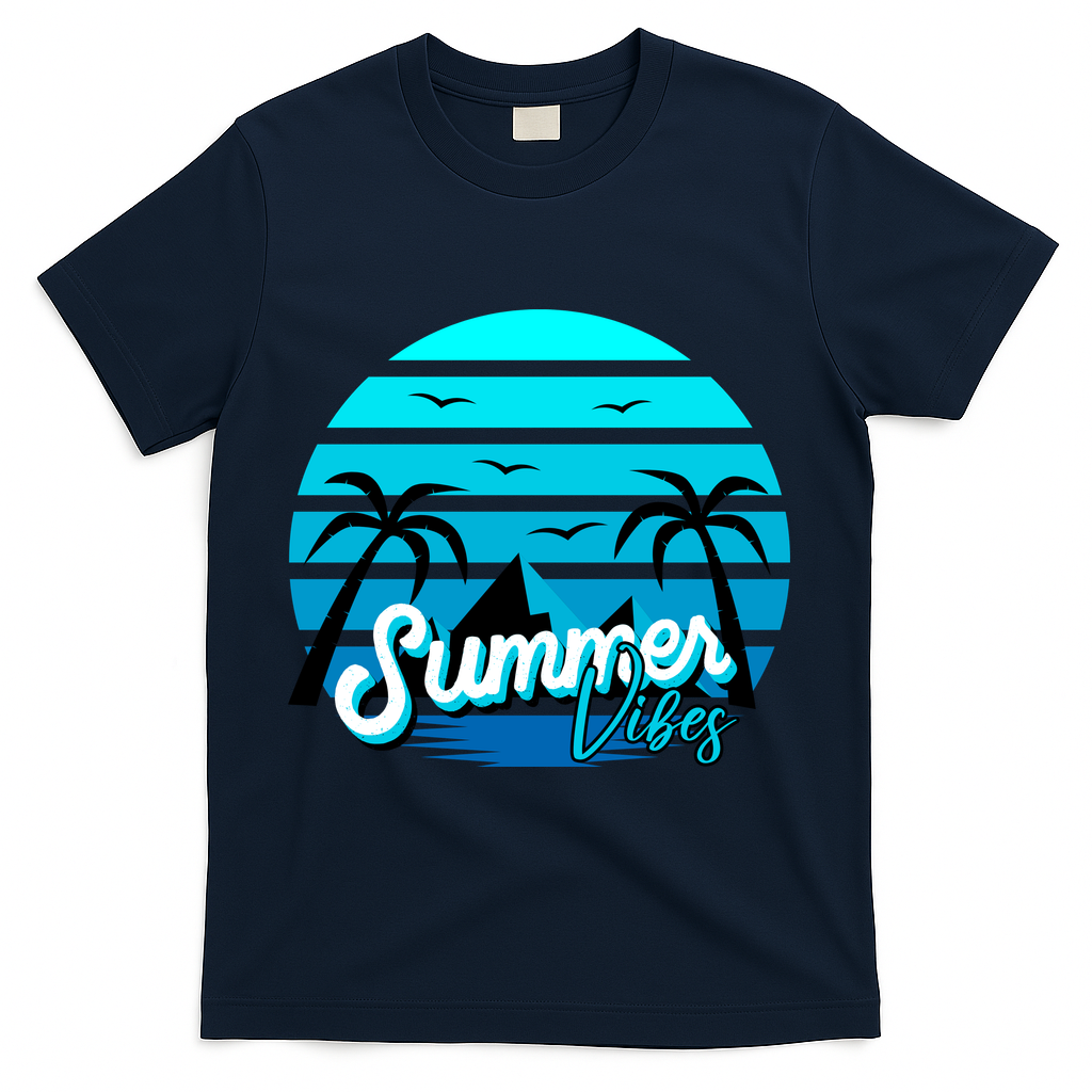 Summer Vibes Tropical Beach Vacation T-Shirt - Navy