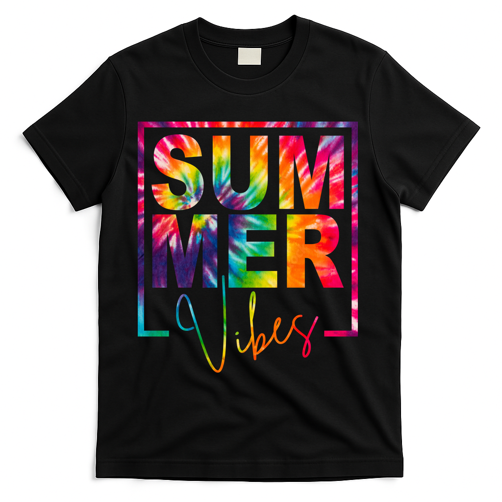 Summer Vibes Tie Dye Colorful Fun T-Shirt - Black