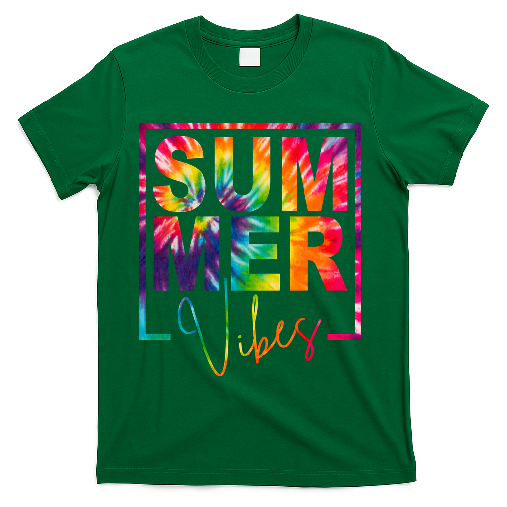 Summer Vibes Tie Dye Colorful Fun T-Shirt - Green