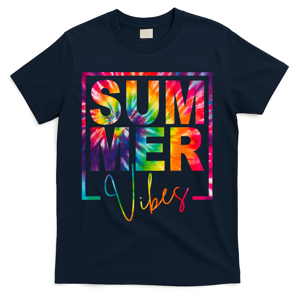 Summer Vibes Tie Dye Colorful Fun T-Shirt - Navy