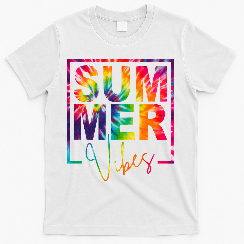 Summer Vibes Tie Dye Colorful Fun T-Shirt - White