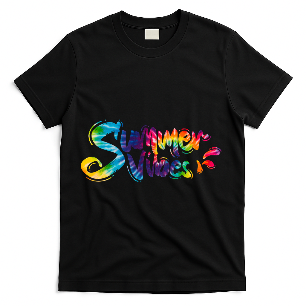 Summer Vibes Tie Dye Rainbow T-Shirt - Black