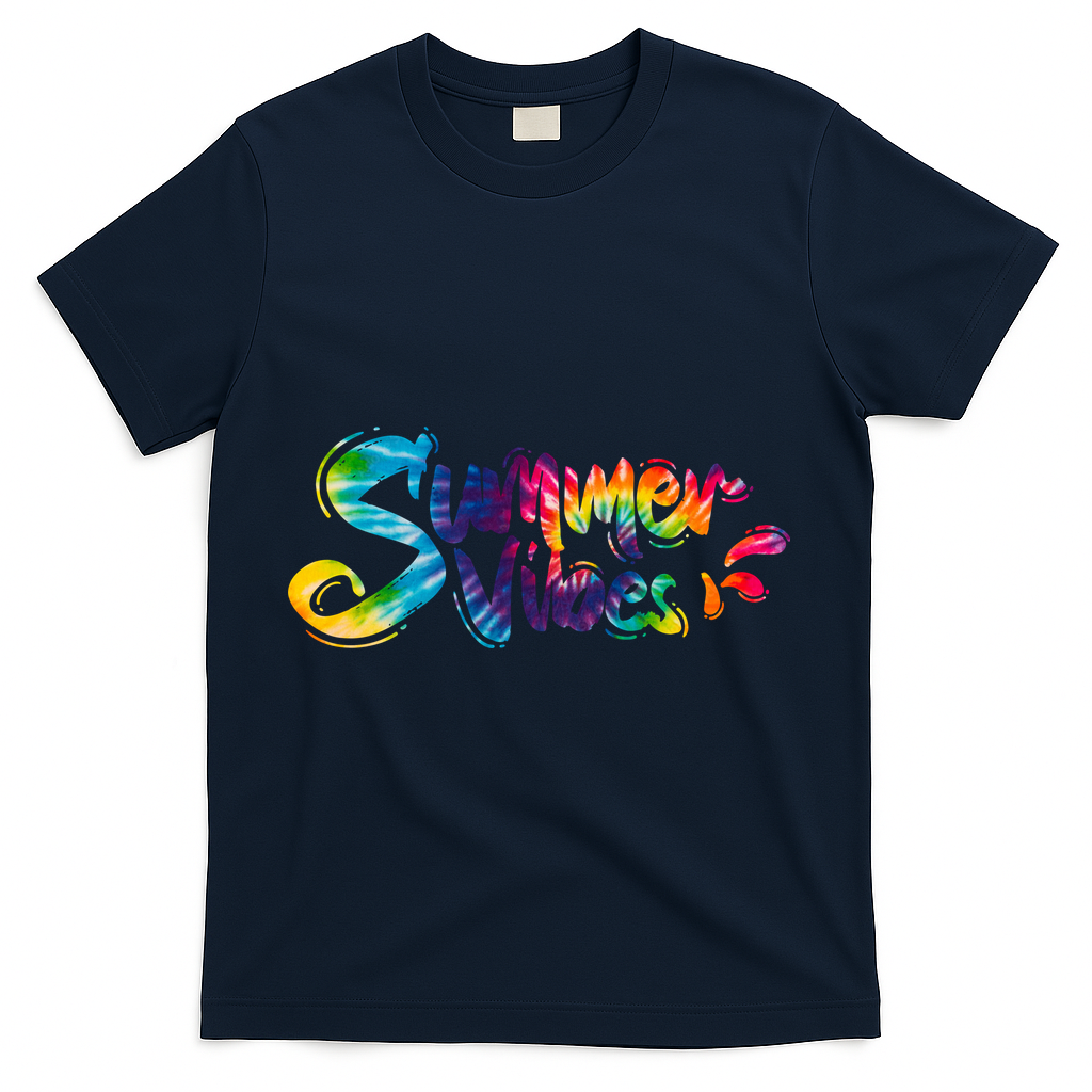 Summer Vibes Tie Dye Rainbow T-Shirt - Navy