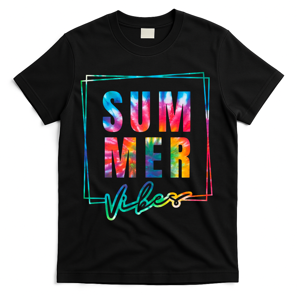 Summer Vibes Tie Dye Summer Vacation T-Shirt - Black