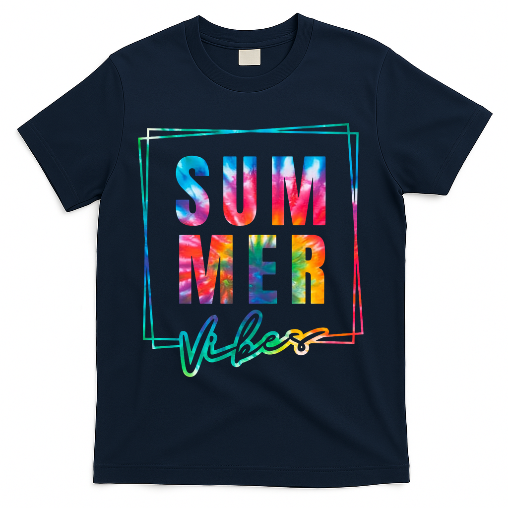 Summer Vibes Tie Dye Summer Vacation T-Shirt - Navy