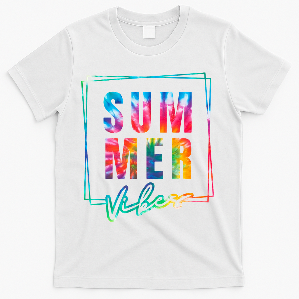 Summer Vibes Tie Dye Summer Vacation T-Shirt - White