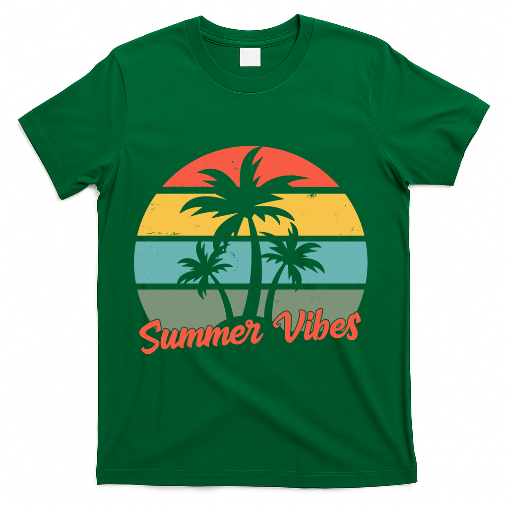 Summer Vibes Tropical Retro Sunset T-Shirt - Green