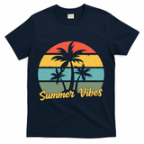 Summer Vibes Tropical Retro Sunset T-Shirt - Navy