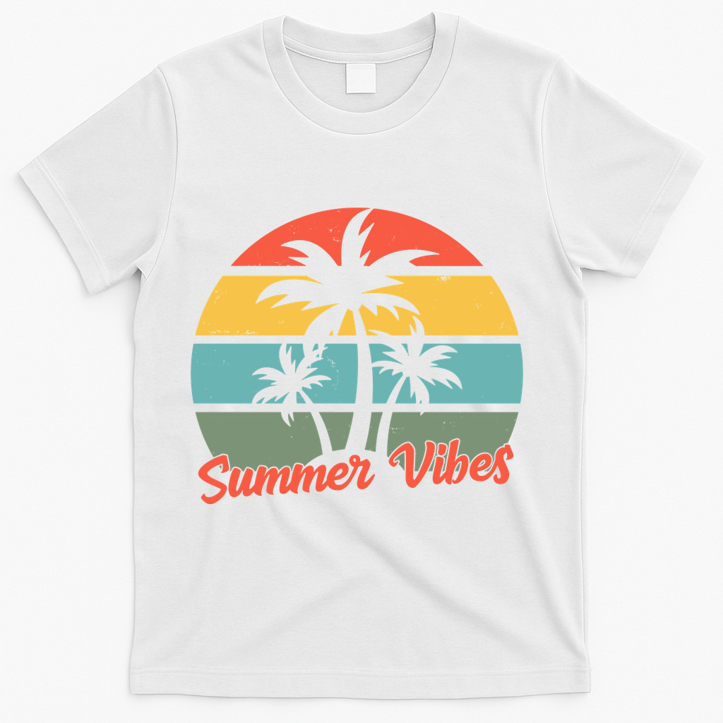 Summer Vibes Tropical Retro Sunset T-Shirt - White