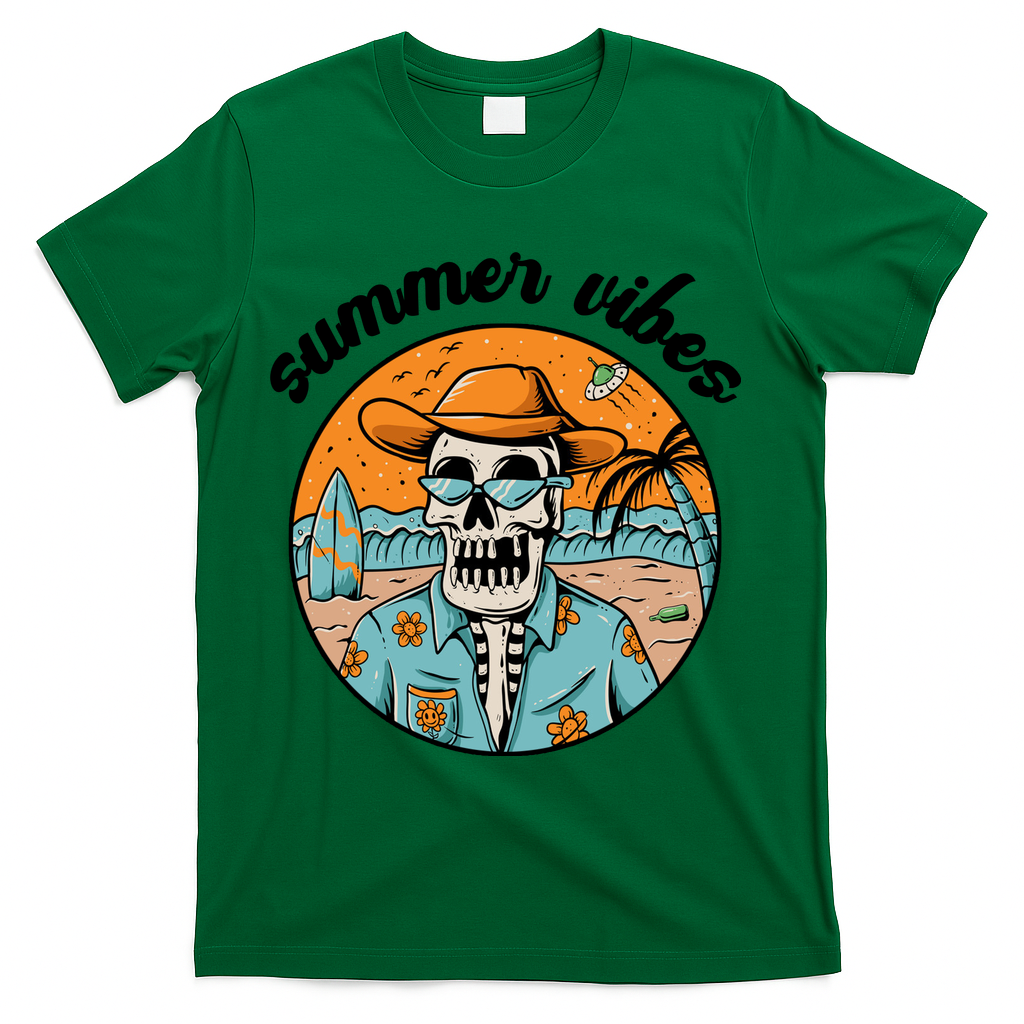 Summer Vibes Vintage Retro Skeleton T-Shirt - Green