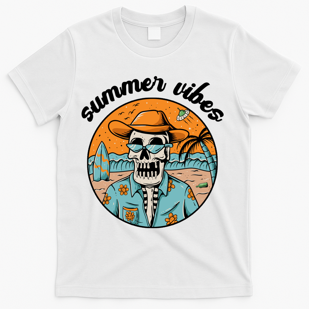 Summer Vibes Vintage Retro Skeleton T-Shirt - White