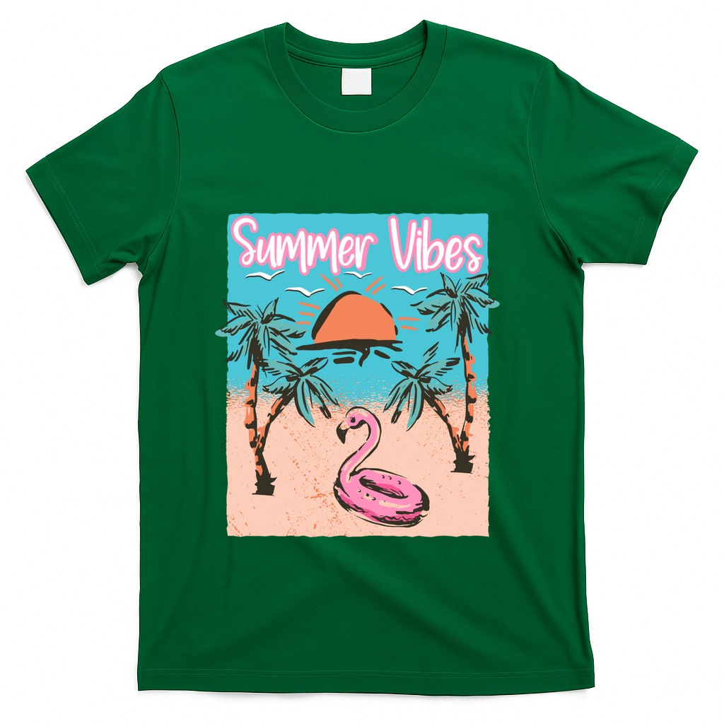 Summer Vibes Vacay Beach Flamingo Vacation Gift T-Shirt - Green