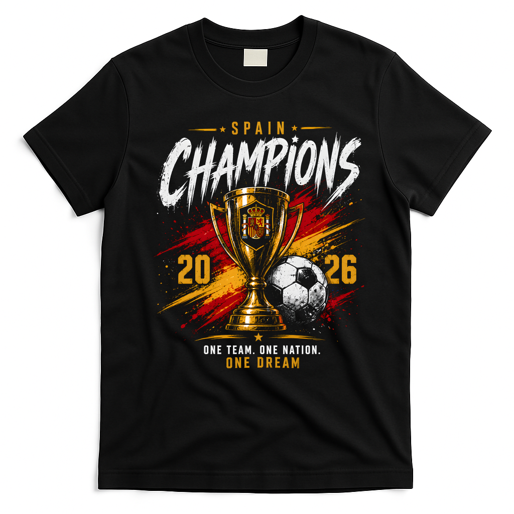 Spain World Champions 2026 Soccer One Team One Dream T-Shirt - Black