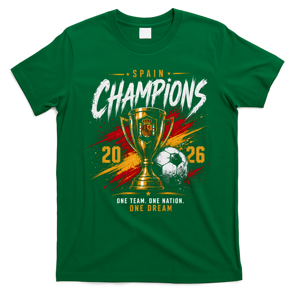 Spain World Champions 2026 Soccer One Team One Dream T-Shirt - Irish Green