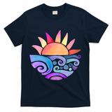 Summer Water Color Sunset Beach T-Shirt - Navy