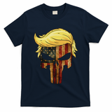 Skull With Iconic Trump Hair American Flag T-Shirt