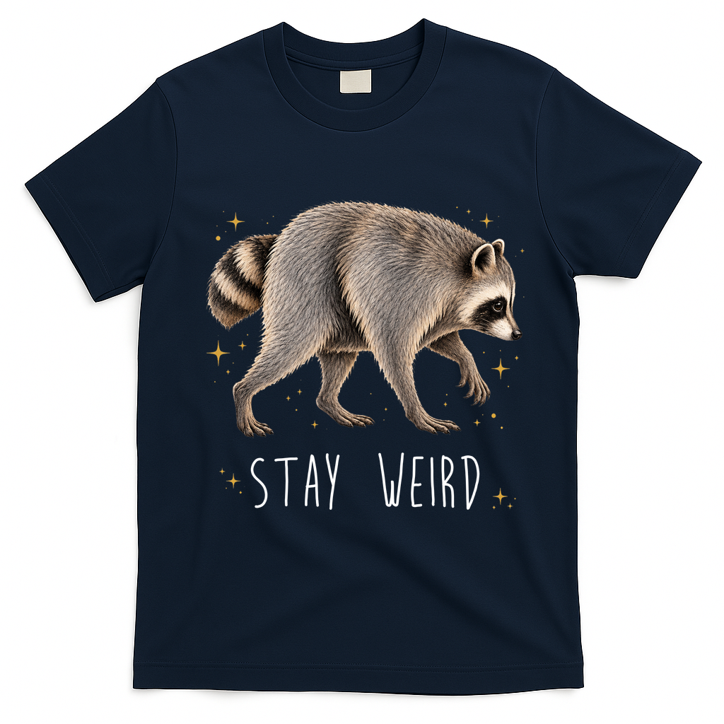 Stay Weird Jimothy The Raccoon Viral Funny T-Shirt - Navy Blue