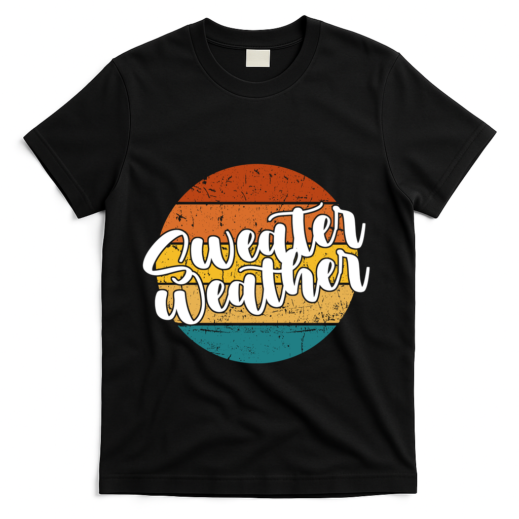 Sweater Weather Retro Vintage Fall T-Shirt - Black