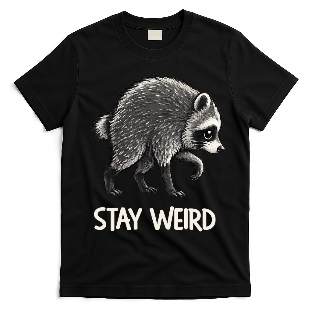 Stay Weird Seattle Short Spine Viral Raccoon Meme T-Shirt - Black