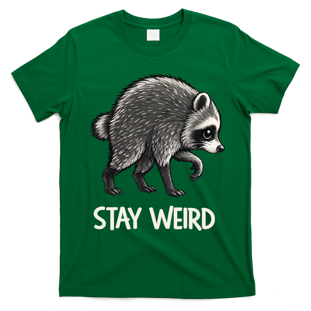 Stay Weird Seattle Short Spine Viral Raccoon Meme T-Shirt - Irish Green