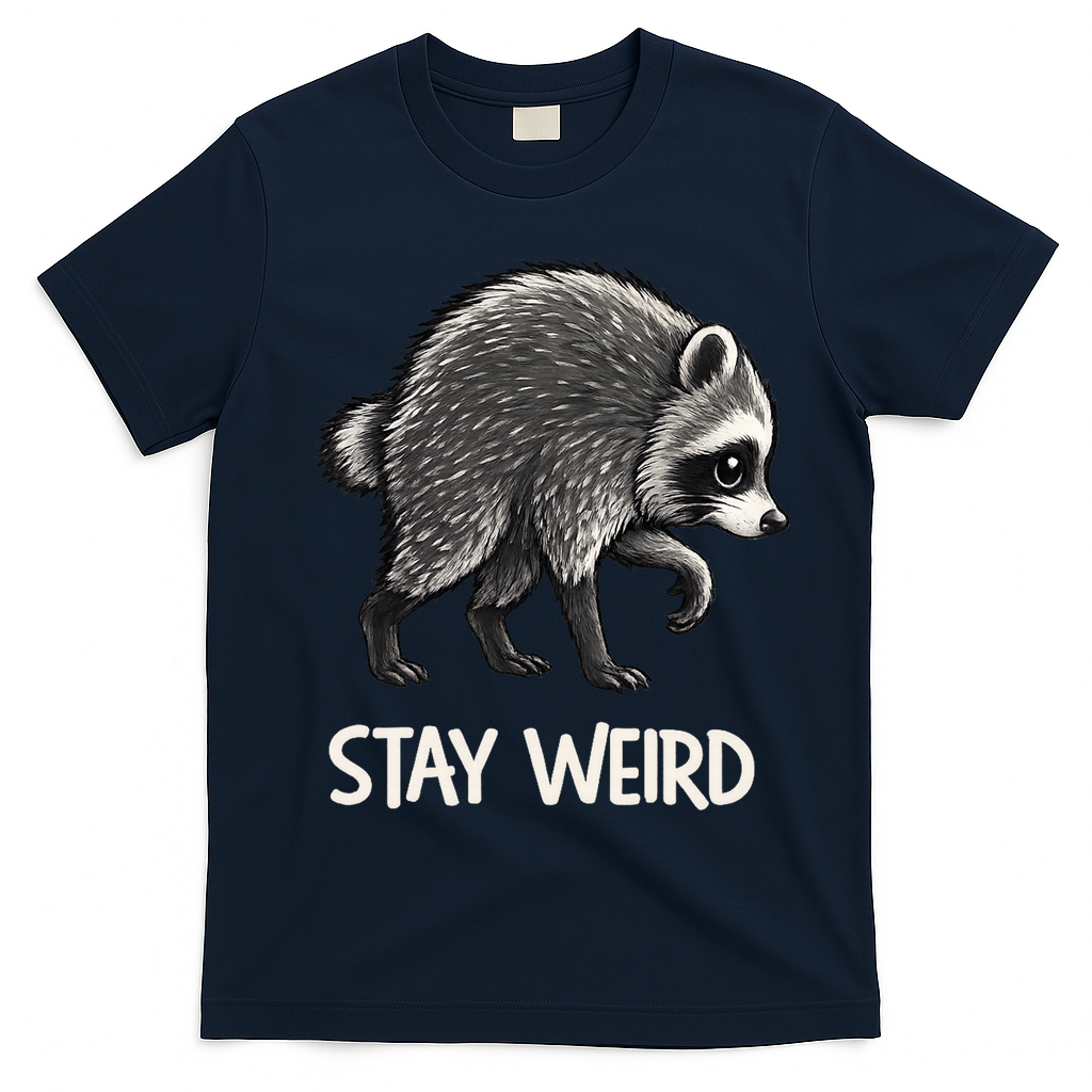 Stay Weird Seattle Short Spine Viral Raccoon Meme T-Shirt - Navy Blue