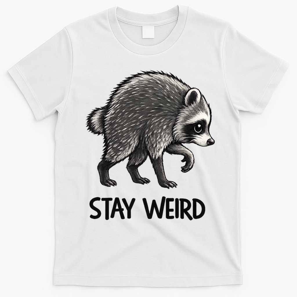 Stay Weird Seattle Short Spine Viral Raccoon Meme T-Shirt - White