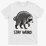 Stay Weird Seattle Short Spine Viral Raccoon Meme T-Shirt - White