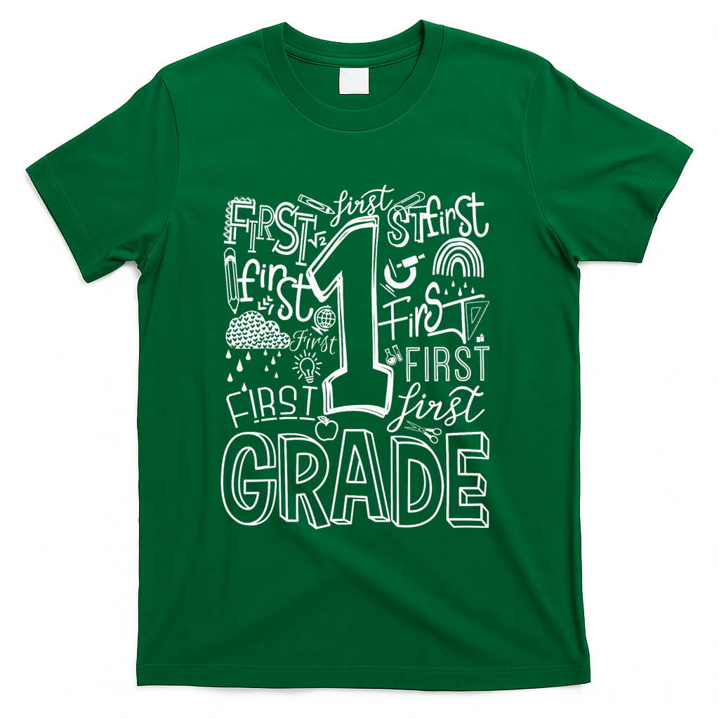 Typography 1st Grade Team Student Teacher T-Shirt - Green