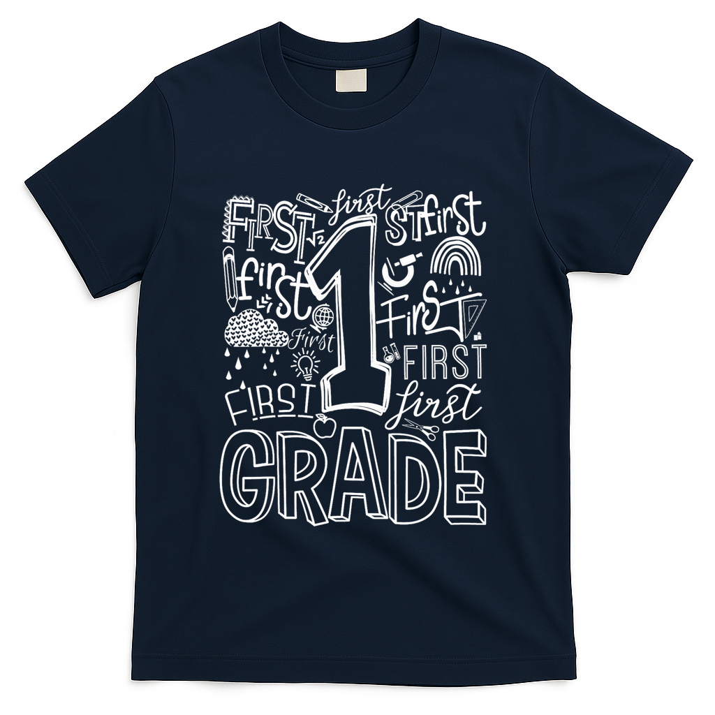 Typography 1st Grade Team Student Teacher T-Shirt - Navy