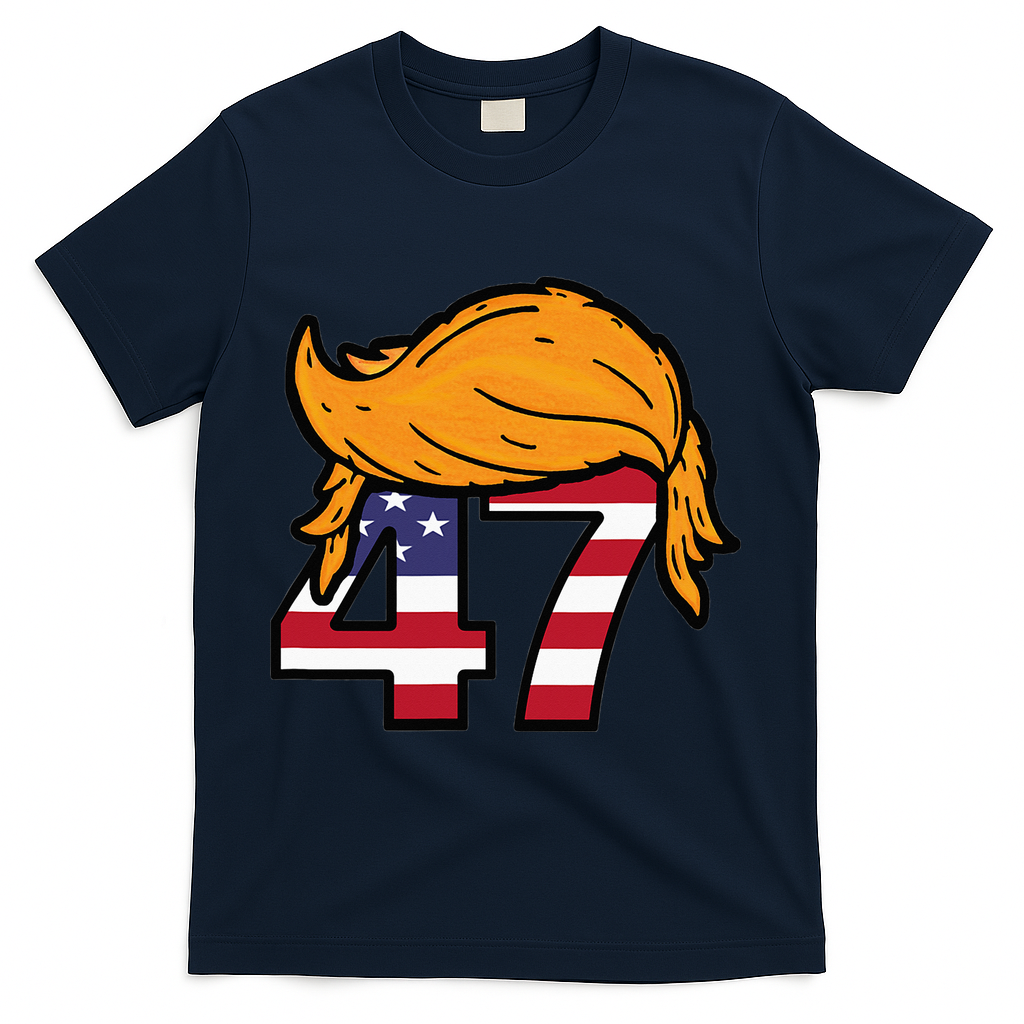 TRUMP 47th President Hair T-Shirt - Navy
