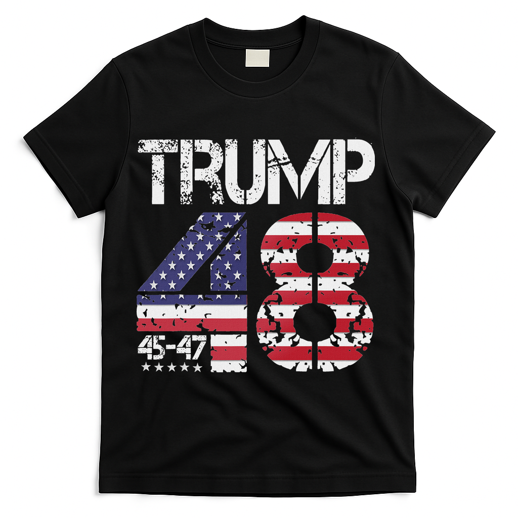 Trump 2028 President 45 47 48 American Flag Trump 2028 T-Shirt - Black