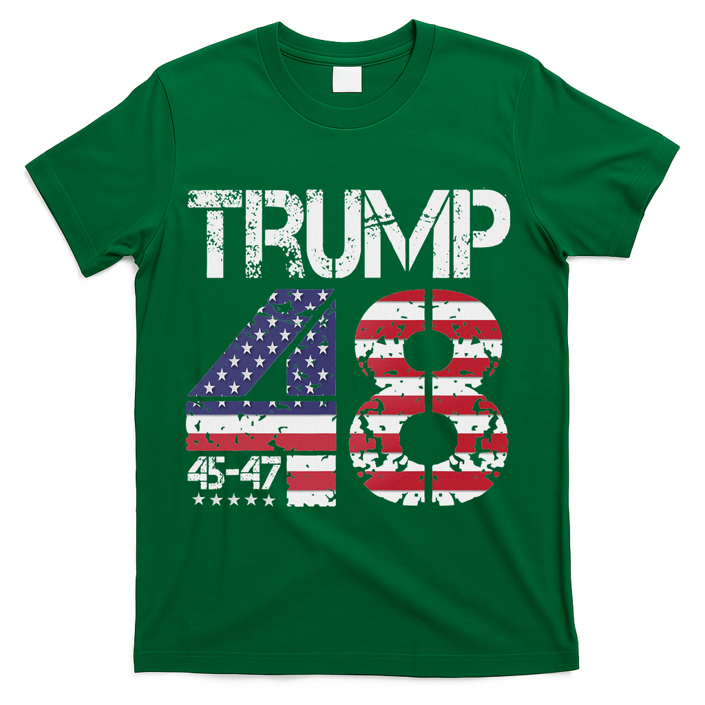 Trump 2028 President 45 47 48 American Flag Trump 2028 T-Shirt - Green